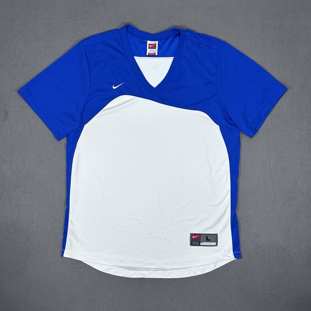Vintage Nike Team Fit Dry Soccer Jersey Blue White V-Neck Men’s Large